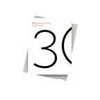 White 30th birthday card with bold black number and gold text from Parte Haus party supply store in Bethesda MD
