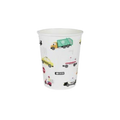 white transportation cups with colorful cars and trucks kids birthday from Parte Haus party supply store in Bethesda MD