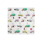 White transportation napkins with colorful cars trucks and bikes birthday theme from Parte Haus party supply store in Bethesda MD