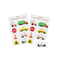 Multicolor transportation vehicle temporary tattoos with cars signs and traffic theme from Parte Haus party supply store in Bethesda MD.