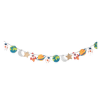 Multicolor space garland with astronauts planets and rockets space theme from Parte Haus party supply store in Bethesda MD