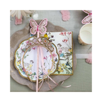 Pink fairy wand and tiara with butterfly on floral plate fairy birthday theme from Parte Haus party supply store in Bethesda MD