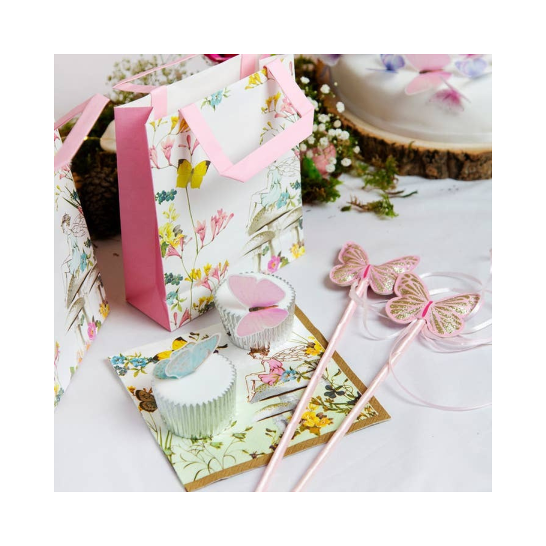 Pink fairy wand and tiara set with butterfly cupcakes kids birthday from Parte Haus party supply store in Bethesda MD