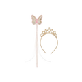 Pink gold wand and tiara with butterfly fairy theme for kids birthdays from Parte Haus party supply store in Bethesda Maryland