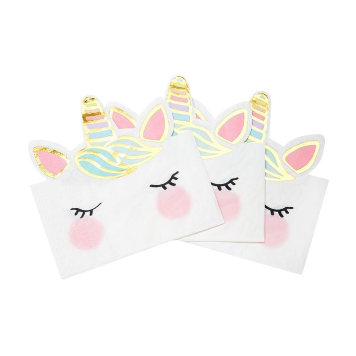 Pastel unicorn napkin with gold accents cute unicorn face birthday theme from Parte Haus party supply store in Bethesda MD