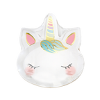White unicorn plate with gold horn and pastel accents for birthday theme from Parte Haus party supply store in Bethesda MD