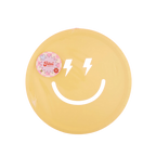 Yellow smiley face plate with lightning bolt eyes birthday theme from Parte Haus party supply store in Bethesda MD.