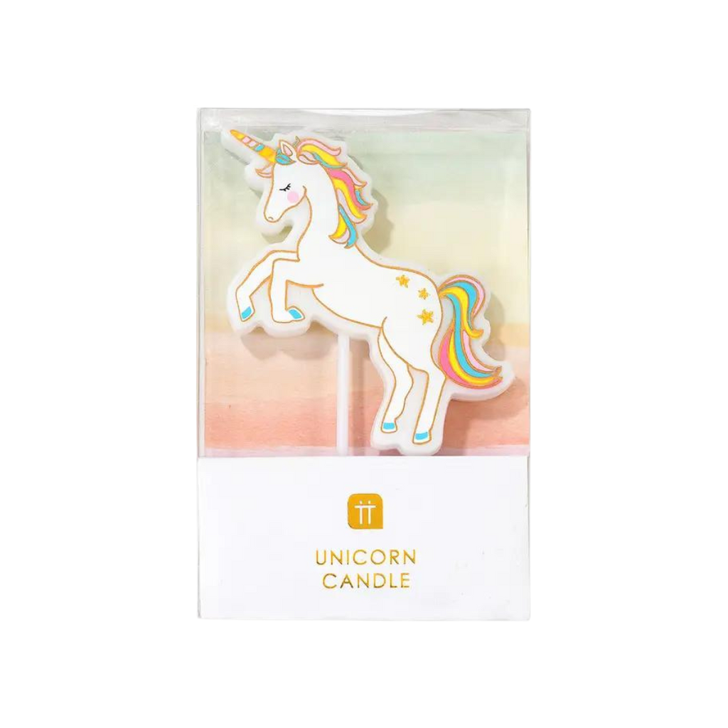 White rainbow unicorn candle cake topper for birthdays from Parte Haus party supply store in Bethesda Maryland