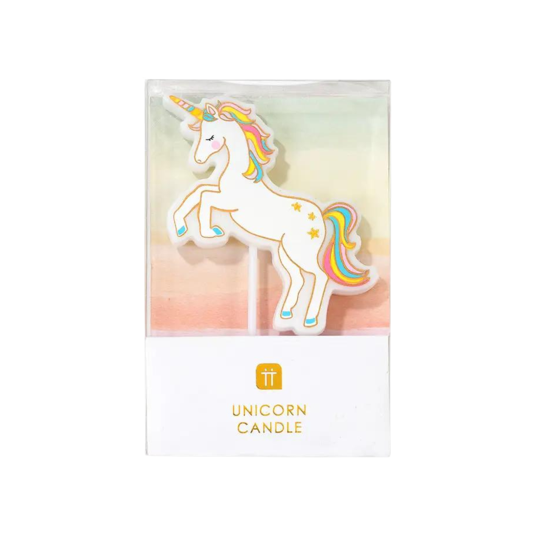 White rainbow unicorn candle cake topper for birthdays from Parte Haus party supply store in Bethesda Maryland