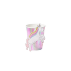 Pink iridescent unicorn paper cup with rainbow mane for birthday from Parte Haus party supply store in Bethesda MD