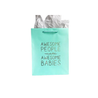 Mint green gift bag with gold text for baby shower from Parte Haus party supply store in Bethesda Maryland.