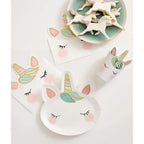 White unicorn face plate with pastel gold accents for birthday from Parte Haus party supply store in Bethesda MD