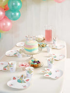 Pastel unicorn face paper plates and cups set kids birthday theme from Parte Haus party supply store in Bethesda Maryland