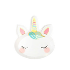 White unicorn shaped plate with gold and pastel horn for kids birthday from Parte Haus party supply store in Bethesda Maryland