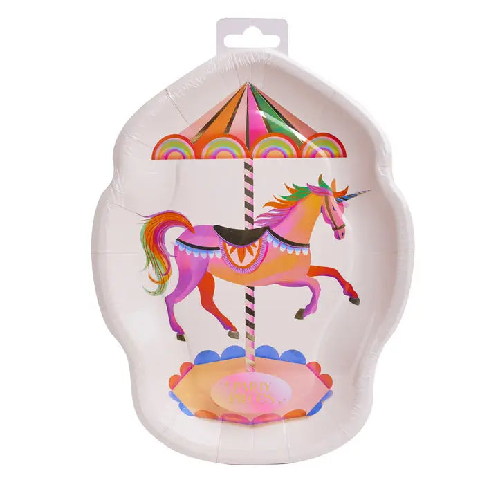 White and Rainbow Unicorn Carousel Shaped Large Dinner Plates