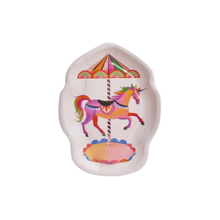 White and Rainbow Unicorn Carousel Shaped Large Dinner Plates