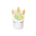 White unicorn paper cup with gold pastel details for birthday party from Parte Haus party supply store in Bethesda Maryland
