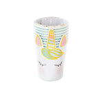 White unicorn paper cups with pastel horn and ears for kids birthday from Parte Haus party supply store in Bethesda MD