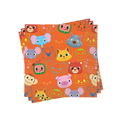 Orange Cocomelon luncheon napkins with animal faces for kids birthday theme from Parte Haus party supply store in Bethesda MD