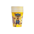 Yellow Paw Patrol paper cups with cartoon puppy characters birthday theme from Parte Haus party supply store in Bethesda MD