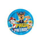 Blue Paw Patrol round dinner plate with colorful character print birthday theme from Parte Haus party supply store in Bethesda MD