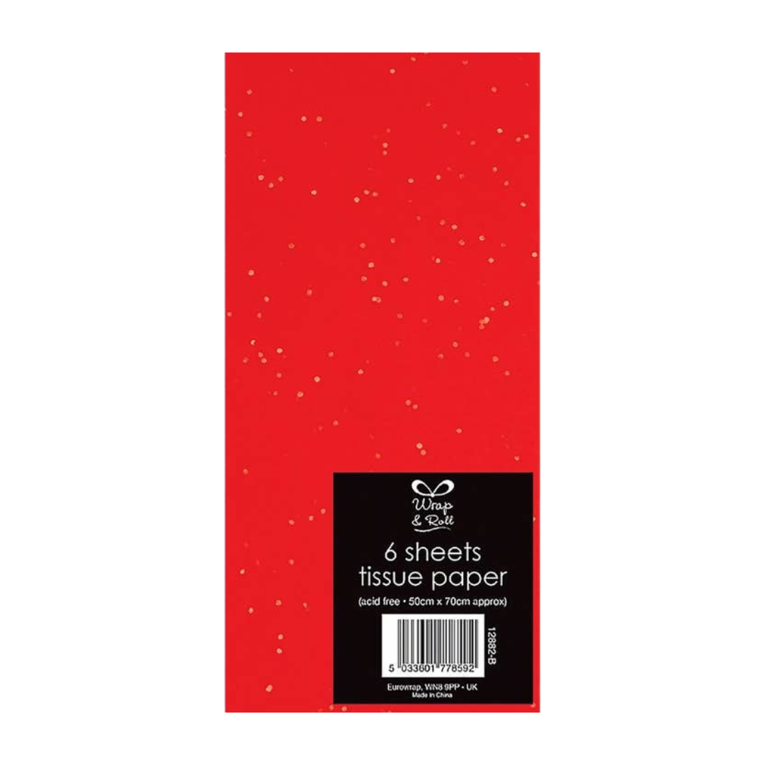 Red tissue paper with gold dots for gift wrapping festive occasions from Parte Haus party supply store in Bethesda Maryland