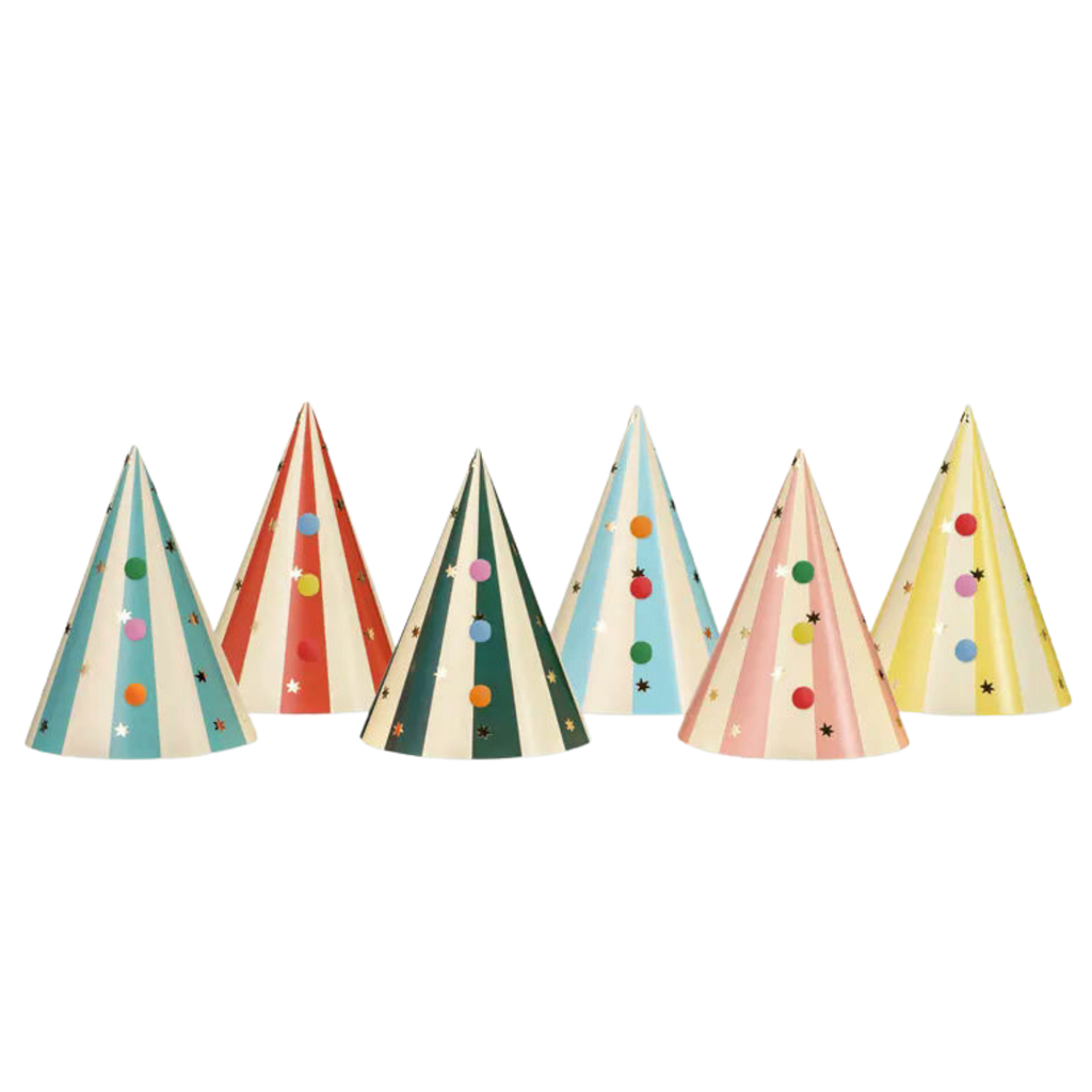 Assorted Colors Stripe and Pompom Party Hats
