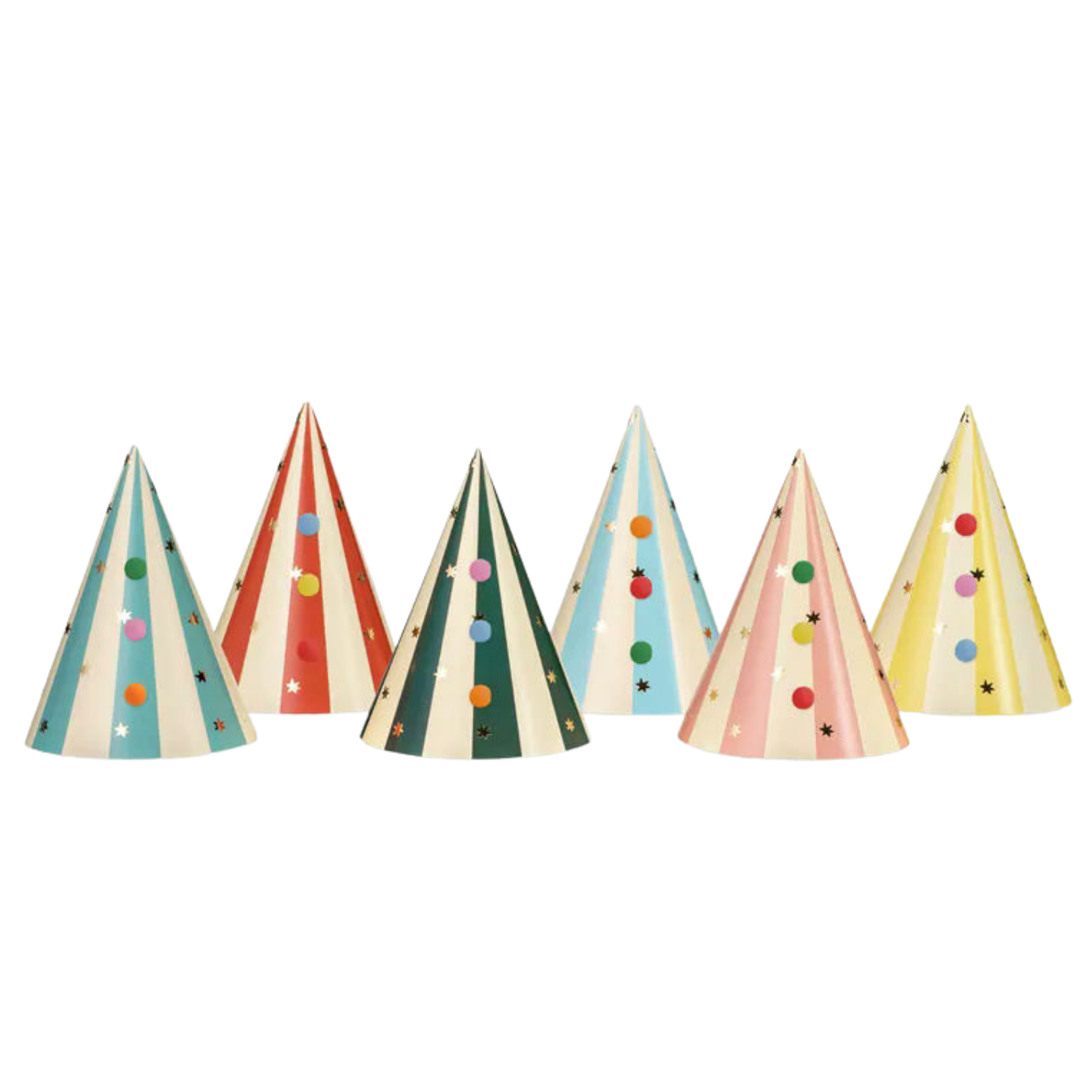 Assorted Colors Stripe and Pompom Party Hats