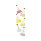 Pastel striped cone hats with gold pom poms birthday theme from Parte Haus party supply store in Bethesda MD