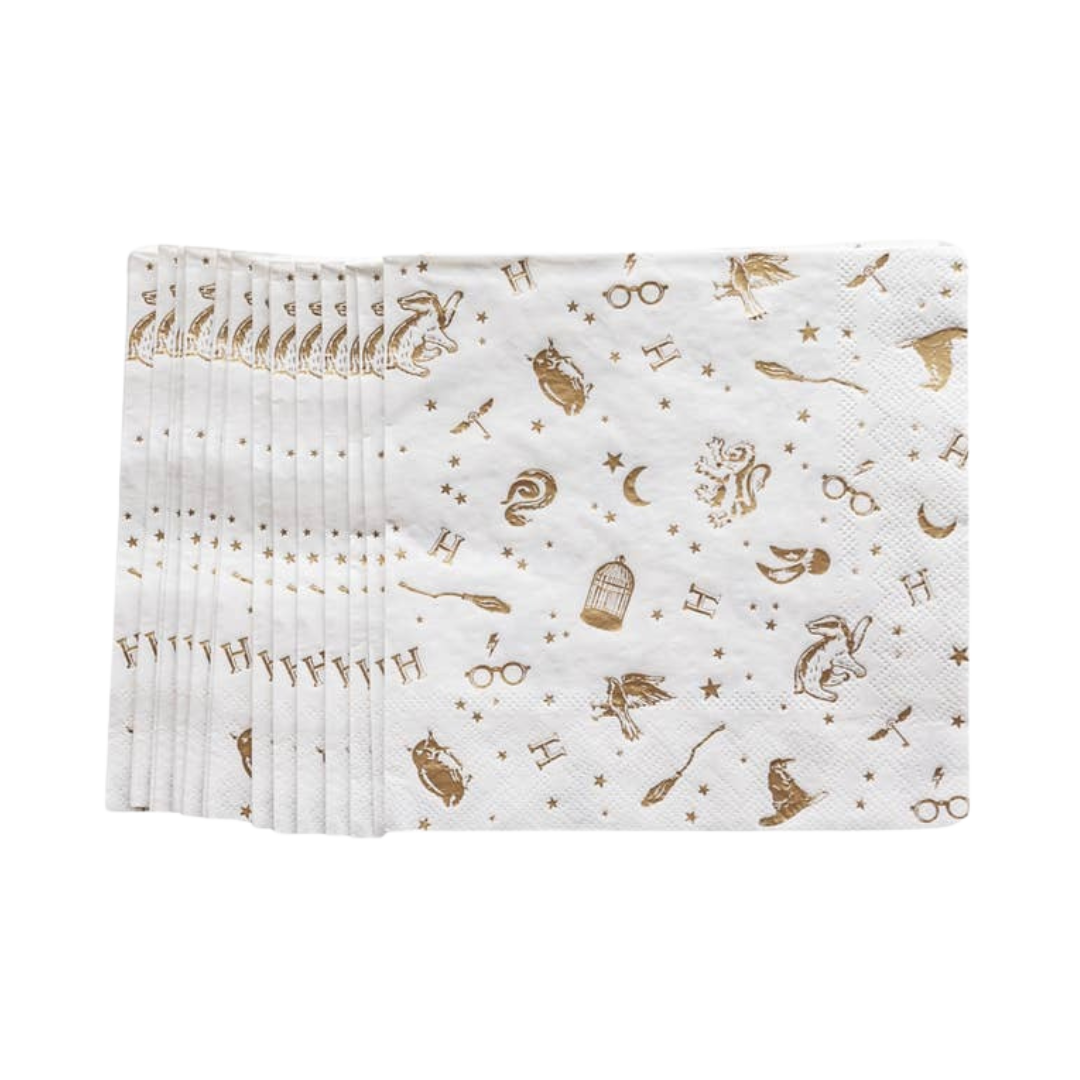 White and gold themed napkins with magical icons for birthday celebration from Parte Haus party supply store in Bethesda MD