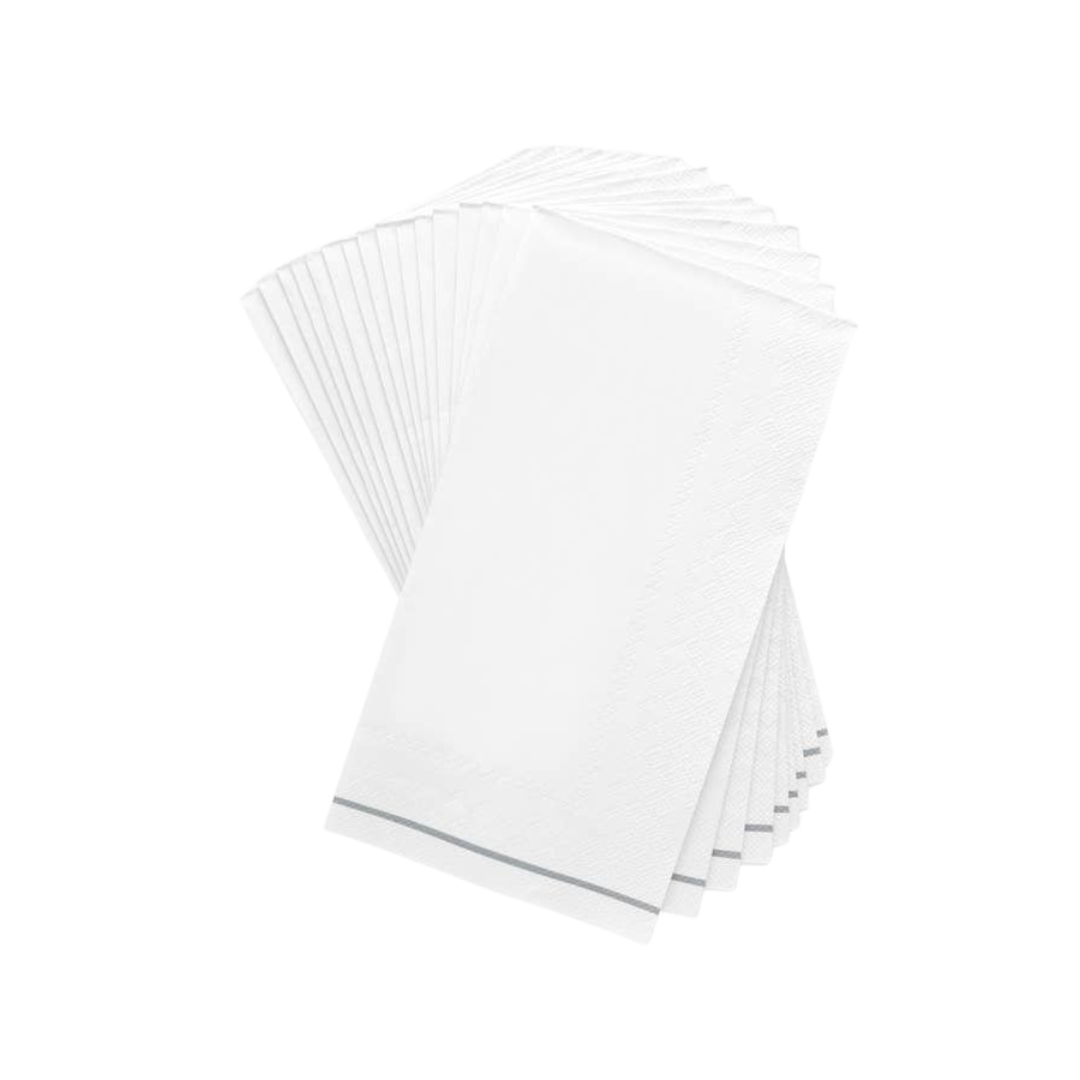 White paper napkins with subtle border elegant table decor from Parte Haus party supply store in Bethesda MD