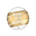 Gold and white round happy 30th birthday balloon for birthday theme from Parte Haus party supply store in Bethesda MD.