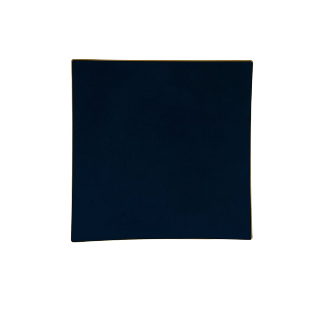 Navy blue square plate with gold rim for modern celebration from Parte Haus party supply store in Bethesda MD
