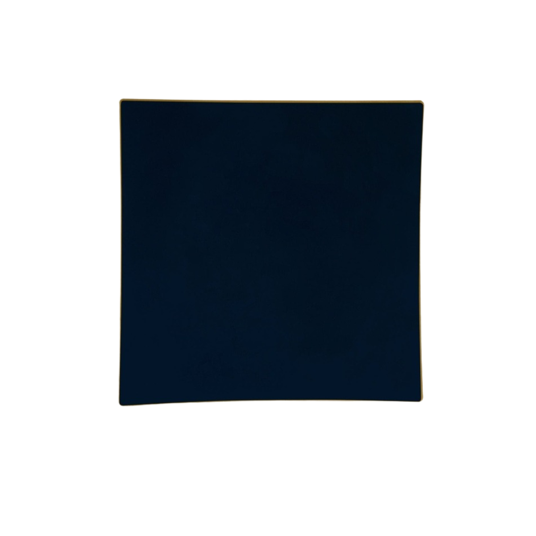 Navy blue square plate with gold rim for modern celebration from Parte Haus party supply store in Bethesda MD
