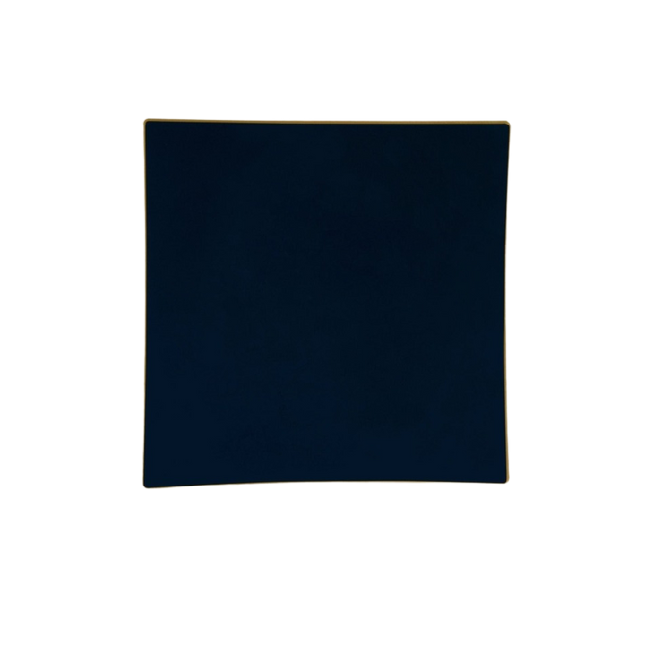 Navy Square Coupe Gold Rimmed Plastic Plates
