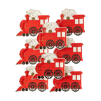 red train shaped paper plates with smoke for Christmas or holiday from Parte Haus party supply store in Bethesda Maryland