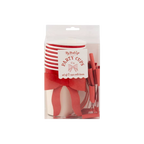 Red party cups with decorative bows birthday theme from Parte Haus party supply store in Bethesda MD