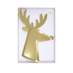 gold reindeer shaped plate with shiny finish for Christmas from Parte Haus party supply store in Bethesda MD