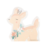 Beige deer shaped plate with holiday floral accent Christmas theme from Parte Haus party supply store in Bethesda MD.