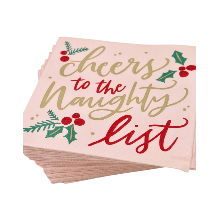 Pink and Gold "Cheers To The Naughty List" Cocktail Napkins