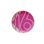 Pink sweet sixteen plate with bold number design birthday from Parte Haus party supply store in Bethesda MD