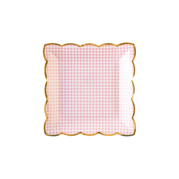 Pink Gingham Square Large Dinner Plates