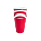 Red paper cups stack classic reusable for birthday celebration from Parte Haus party supply store in Bethesda Maryland