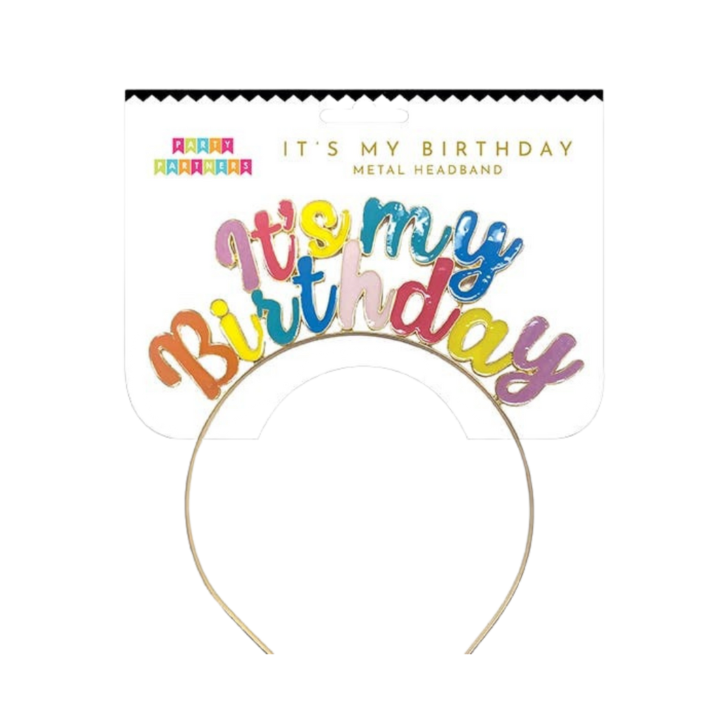 Multicolor It's My Birthday metal headband birthday accessory from Parte Haus party supply store in Bethesda MD