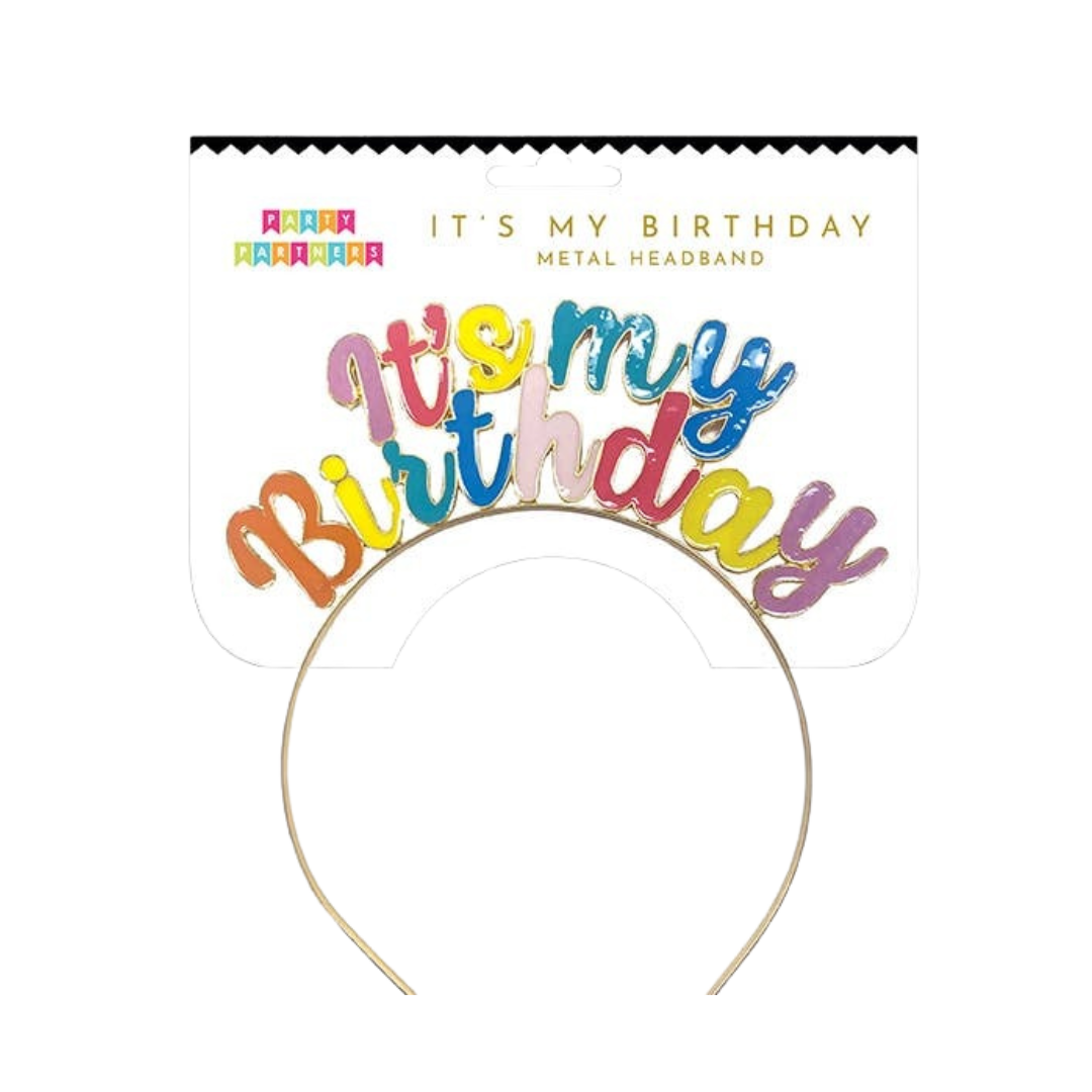 Multicolor It's My Birthday metal headband birthday accessory from Parte Haus party supply store in Bethesda MD
