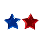 Blue and red star shaped plates for patriotic theme from Parte Haus party supply store in Bethesda Maryland