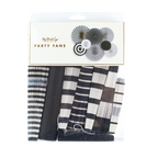 Black and white paper fans with striped designs for classic celebration from Parte Haus party supply store in Bethesda MD