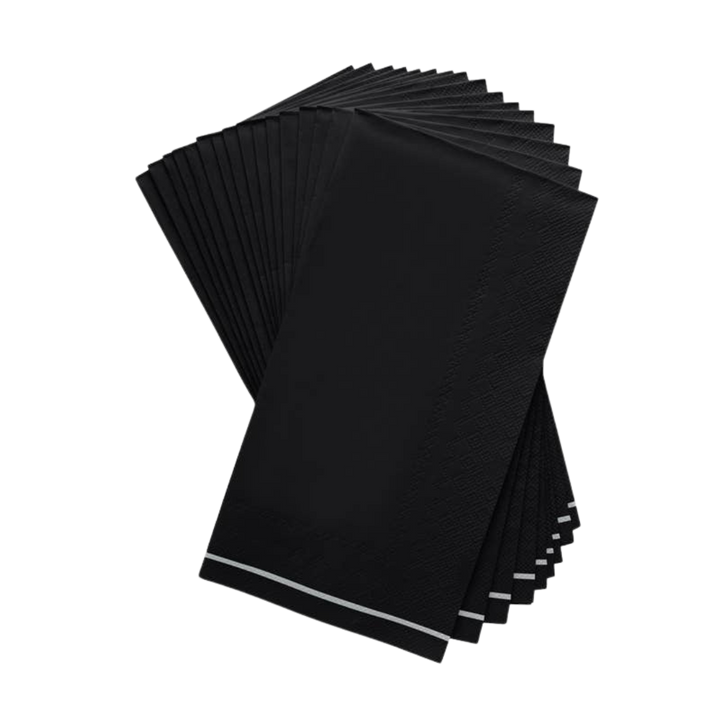 Black with Silver Stripe Guest Paper Napkins