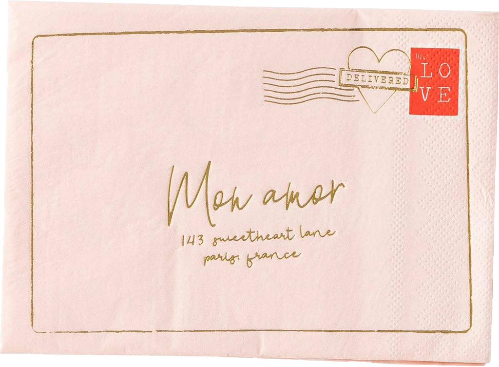 Cream Valentine "Mon Amor" Love Note Large Napkins