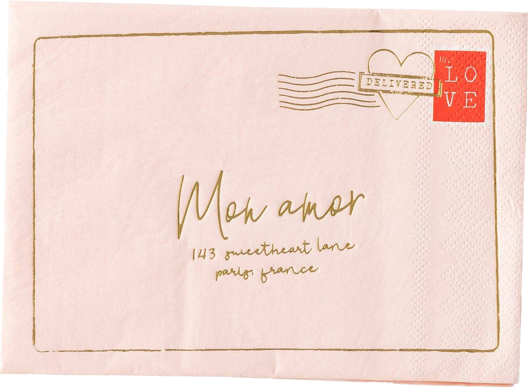 Cream Valentine "Mon Amor" Love Note Large Napkins